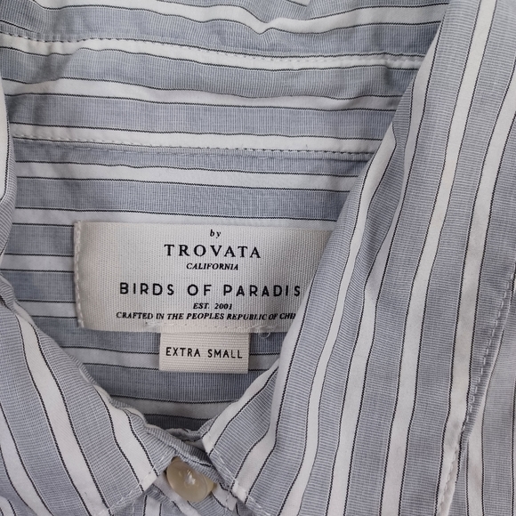 Trovata Birds Of Paradis Striped Peplum SZ XS Top Button Collared Cotton Preppy - Picture 7 of 9